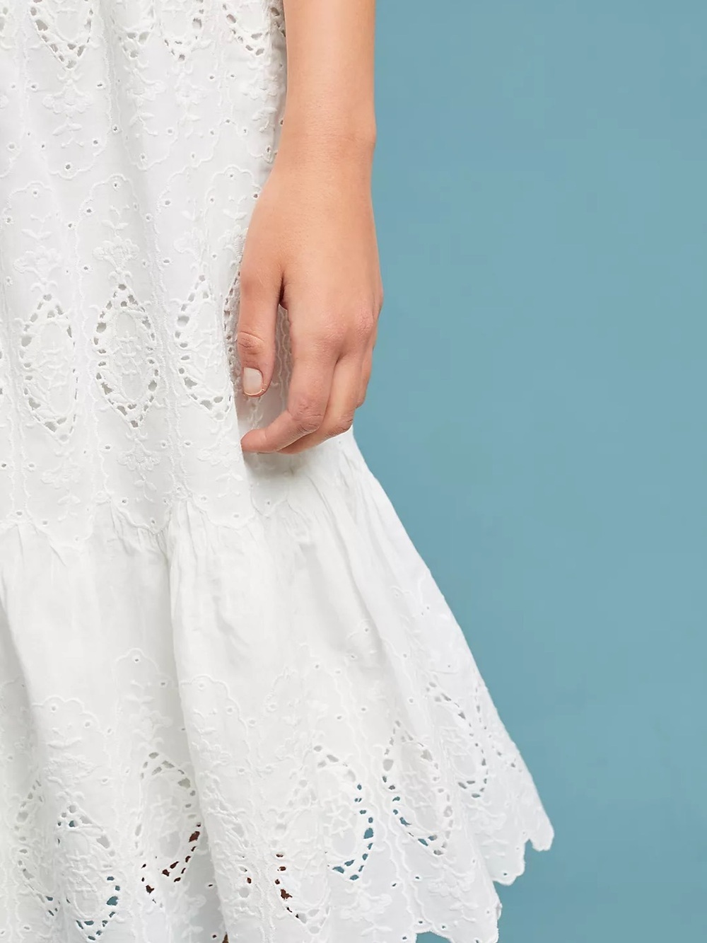 Anthropologie Maeve Tiered White Eyelet Halter Midi Dress - Picture 3 of 11